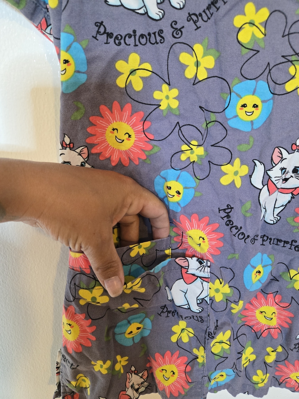 Gray Floral ARISTOCATS Print Scrub Top - Picture 4 of 5